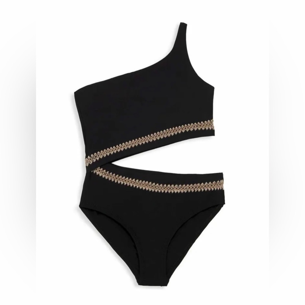 SUBMARINE GIRLS 1pc Elegant Black/Tan  Swimsuit Sz 8